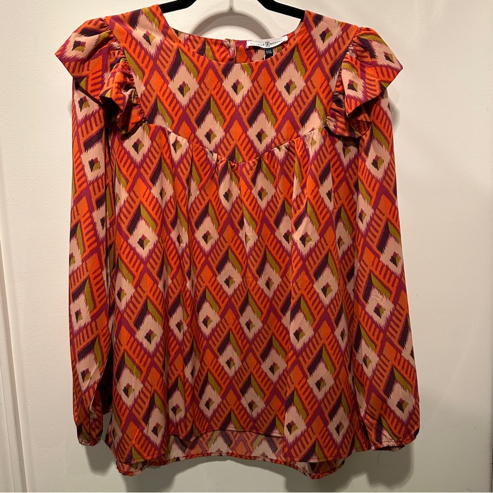 NEW Michelle McDowell Colorful Diamond Patterned Women's Blouse XXL